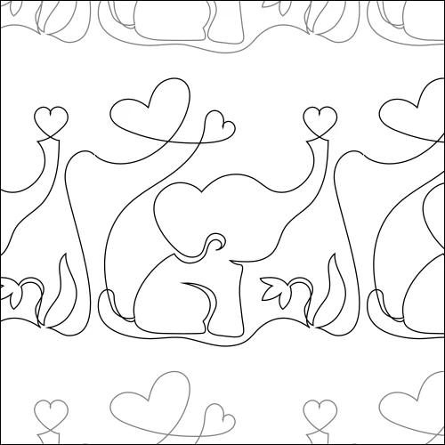 Elephant Hearts longarm quilting stitch pattern, item AN-010