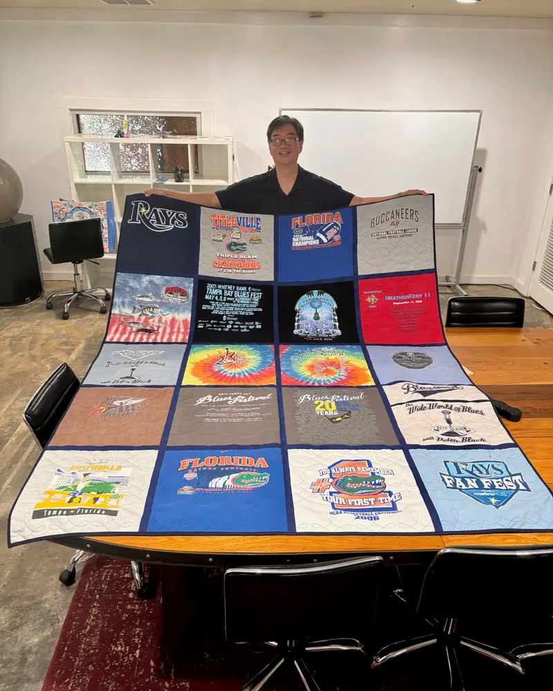 Handmade quilt detail showing stitching and pattern