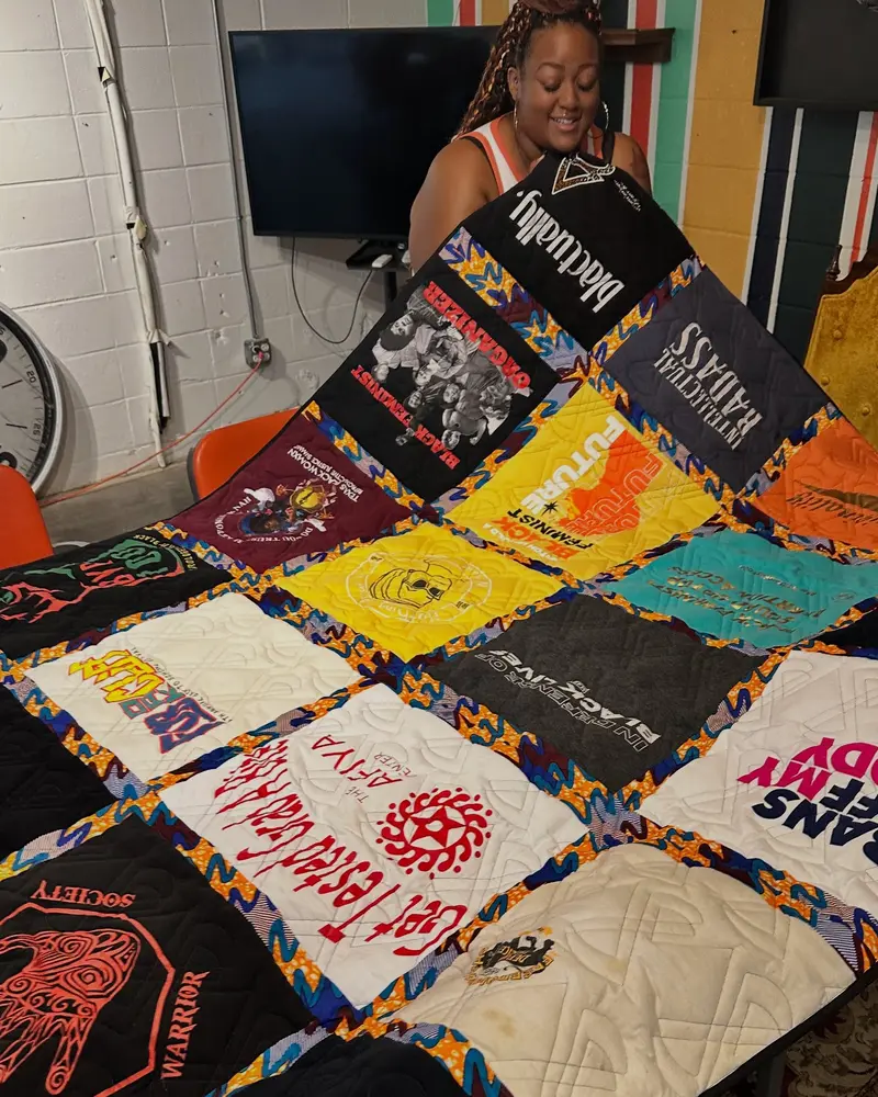Custom quilt spread on display