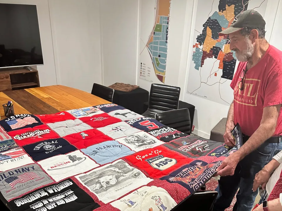 Memory quilt handmade from Debra Anderson's mother's clothing by Quilts by Big Wes