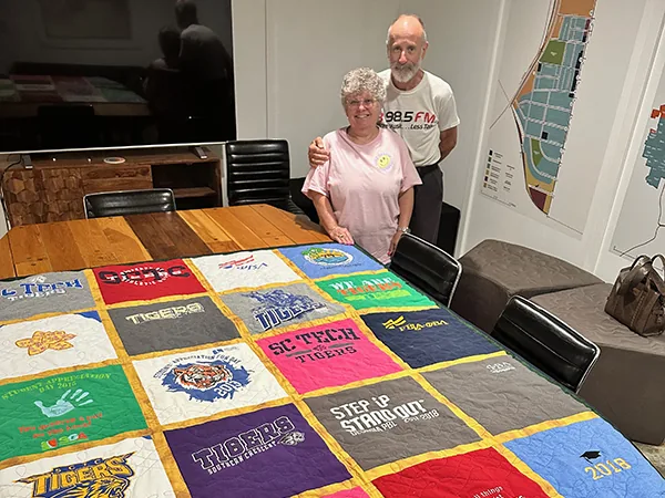 Custom t-shirt quilt made from event shirts, concert tees, and jerseys