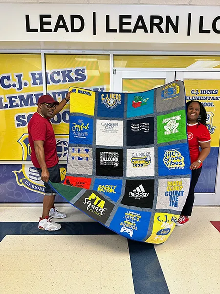 Custom t-shirt quilt made from event shirts, concert tees, and jerseys