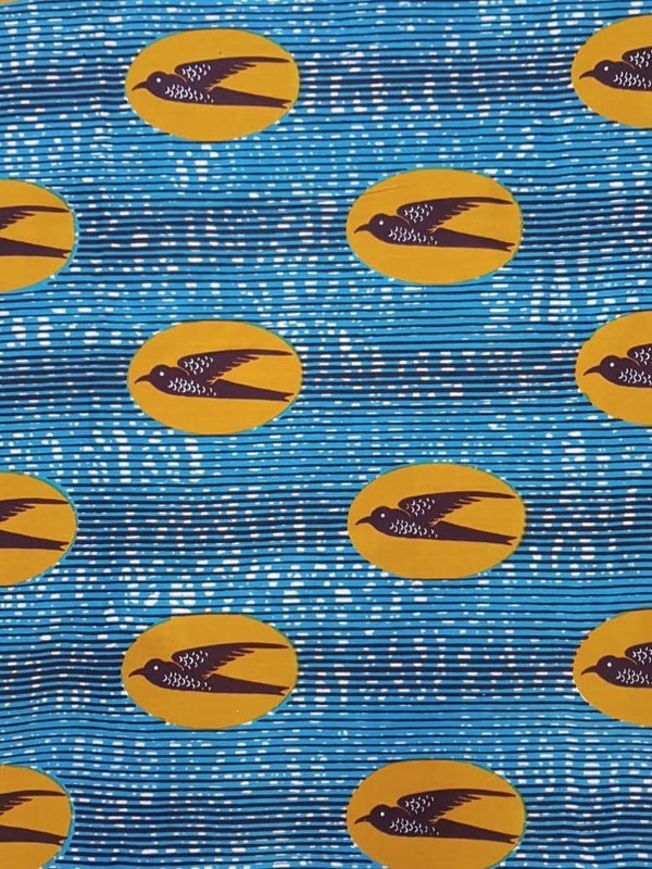 Speedbird. A blue and yellow background with birds.